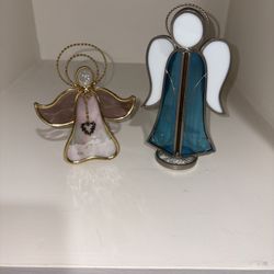 Stained Glass Angels Table Ornaments - Glass Art Silver Gold Pink Blue