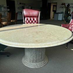 Beautiful 60” Round Marble Travertine Table 