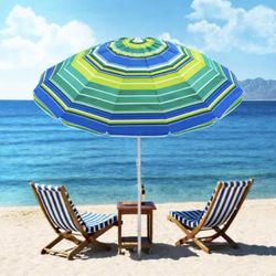 8 ft Beach Umbrella - Heavy Duty Wind Resistant UV 50+ Portable Sun Shade with Sand Anchor & Carry Bag, Outdoor Folding Umbrella for Beach, Pool, Pati
