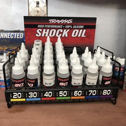 Silicone Shock Oil, 20-80 weight $6.95 per bottle @ Parkflyers RC Hobby Shop in Lakewood NJ