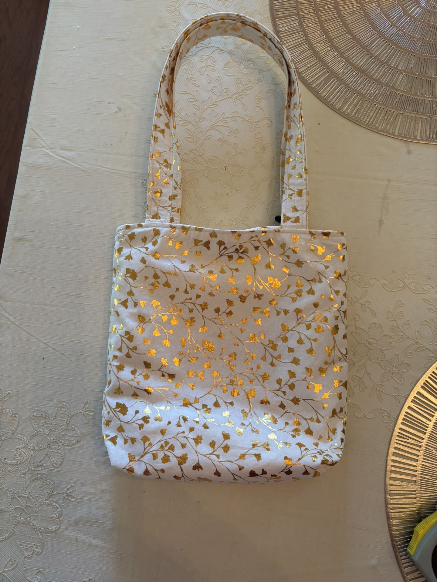 White/Gold Tote Bag - New - 10”x10 1/2”