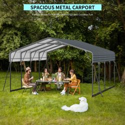 20x20FT Metal Carport Heavy Duty with Galvanized Steel Roof, Outdoor Garage Car Shelter Shade for 2 Cars, Boats and Truck