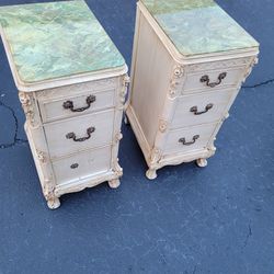 Pair Of Antique Vintage 3 Drawer Nightstands/Side Tables 