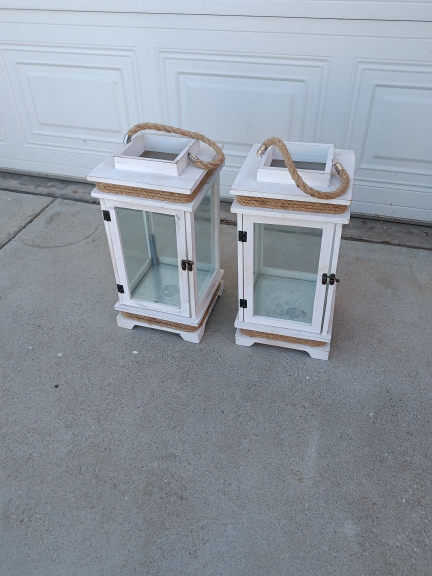 2x Exterior Candle Holder Decoration Wood &Glass