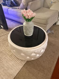 Round Ottoman Coffee Table with Glass Top
