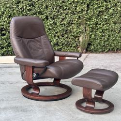 Ekornes Stressless Leather Recliner Lounge Reclining Chair Ottoman Set