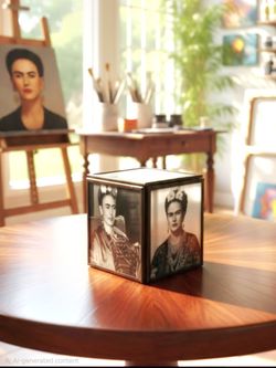 Handcrafted box, Mexican tin nicho box shadow box featuring Frida Kahlo 4"×3"×3"