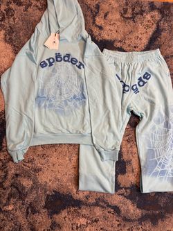 Sp5der Hoodie and Sweatpants Set Light Blue