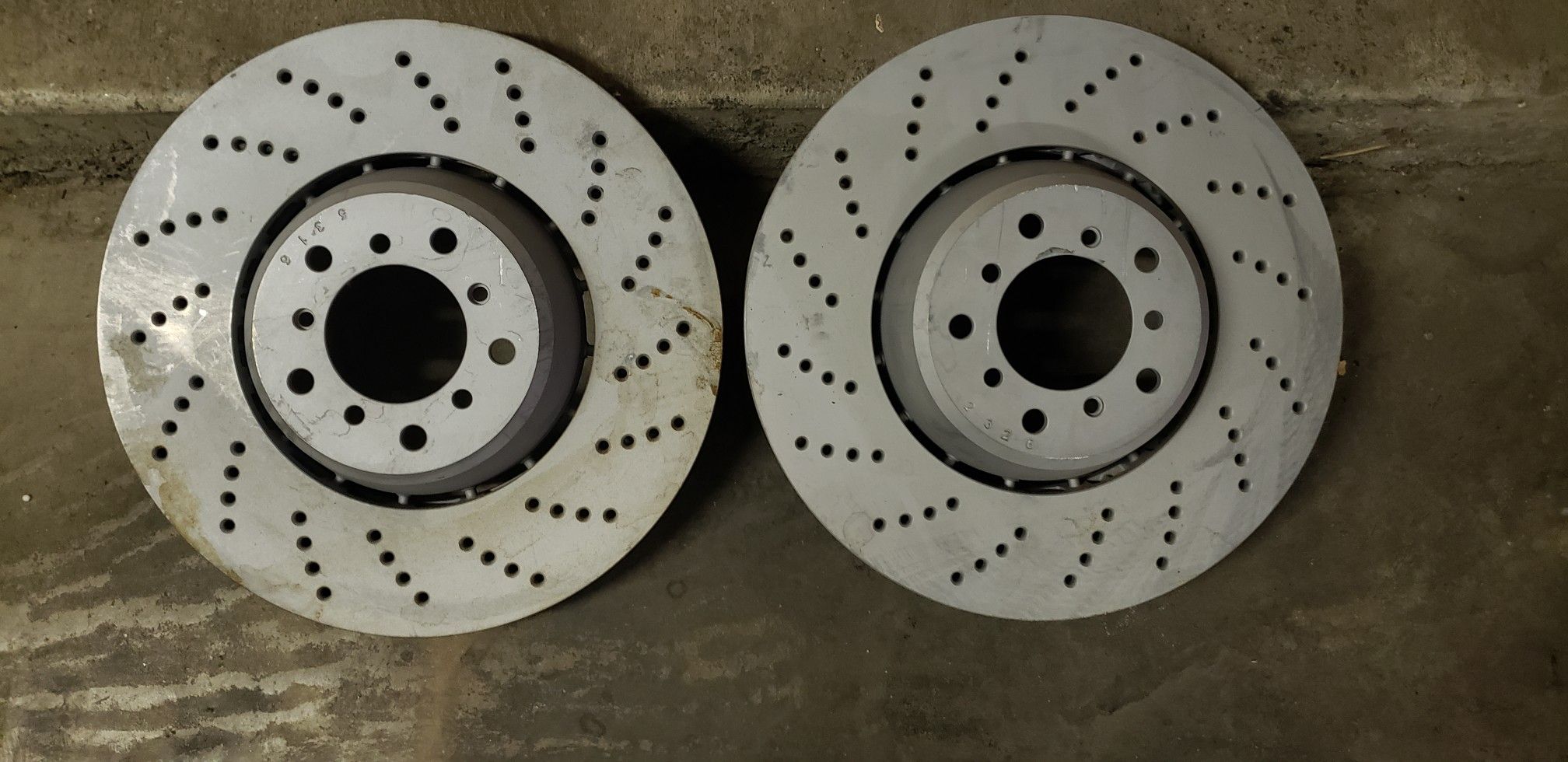[NEW] 2004-2010 BMW S85 V10 E60 M5 M6 ZIMMERMANN 2 FRONT BRAKE DISCS ROTORS CROSS DRILLED AND CERAMIC COATED MADE IN GERMANY NON RUST