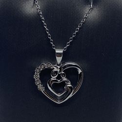 Sterling Silver Heart with Family Diamond Pendant