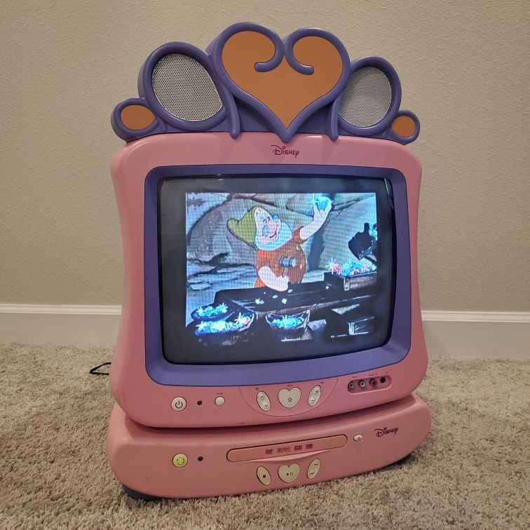 VTG Disney Pink 13" CRT TV and DVD combo set with DVD remote