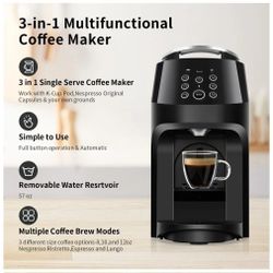 3-in-1 Coffee Maker, Coffee and Espresso Machine Combo for Nespresso, K-Cup Pod and Ground Coffee