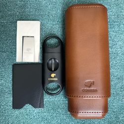 Cohiba Cedar Wood Lined 2 Ct Portable Case & V Cutter & Portable Stand Holder
