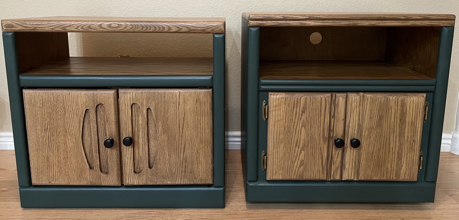 Modern Painted Solid Oak Cabinets – Custom Finish – TV Stand + End Table