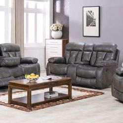 Grey Reclining Set - Sofa Love Seat & Chair