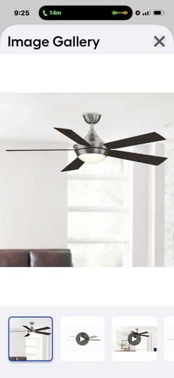 Fanimation Studio Collections Air Drop 52-in Brushed Nickel With Dark Walnut/Gray Blades LED Smart Ceiling Fan With Light And Remote Control Included 