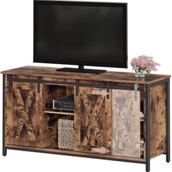 NEW Industrial Design TV Stand with Adjustable Storage Shelves, TV Console with Sliding Barn Doors, TV Cabinet