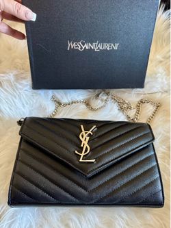 YSL  black Envelope Purse with silver lettering