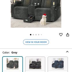 Grey Fabric Loveseat Recliner. 