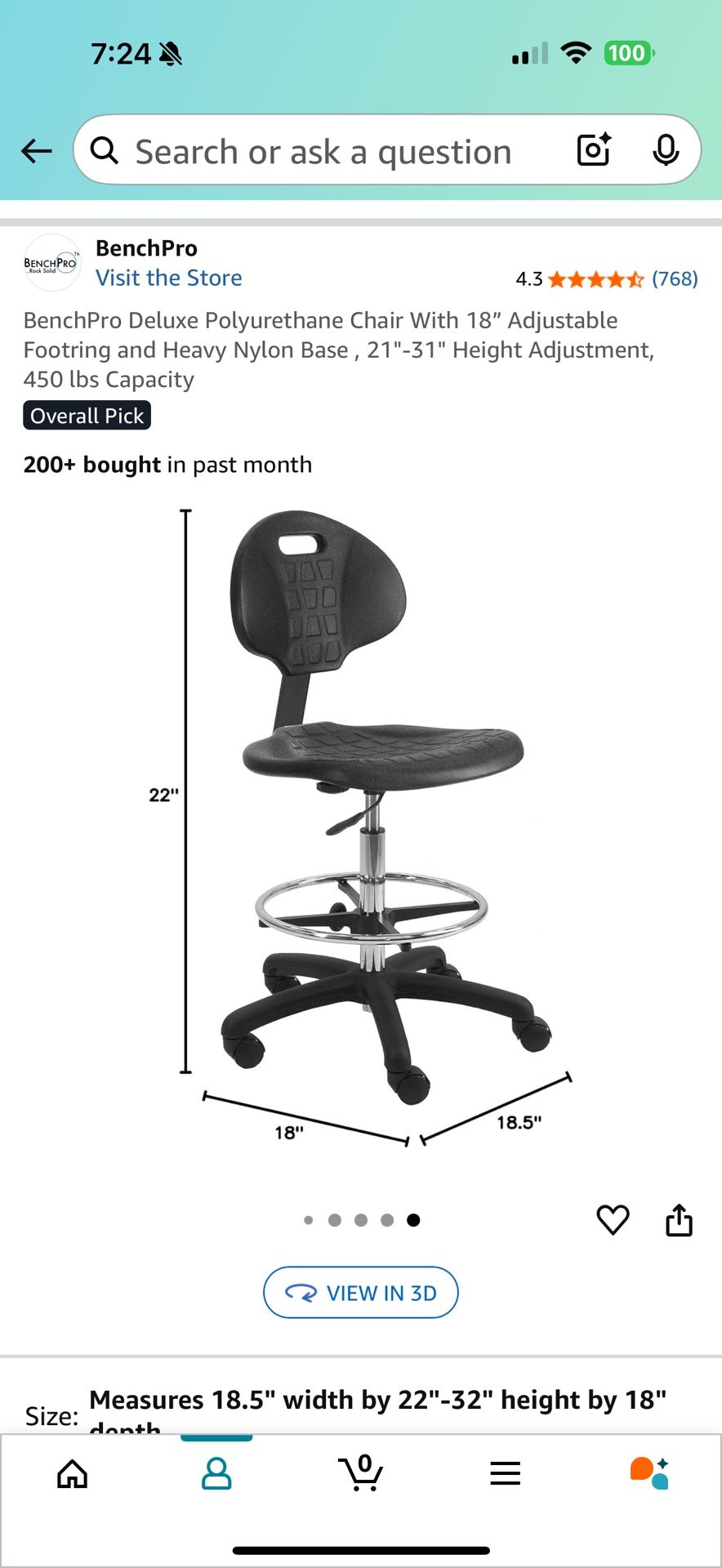 BenchPro Deluxe Polyurethane Chair With 18” Footring, 21-31” Height Adjustment 450lbs Capacity