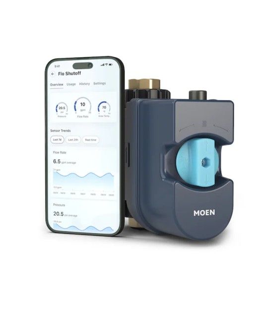 New Moen Flo Smart Water Monitor 3/4-in to 1-1/4-in
Indoor/Outdoor Smart Compatible Water leak detector
with Automatic Shut-off Valve ( 1 -Pack)