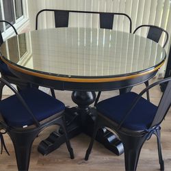 4 Metal Chairs And Bench