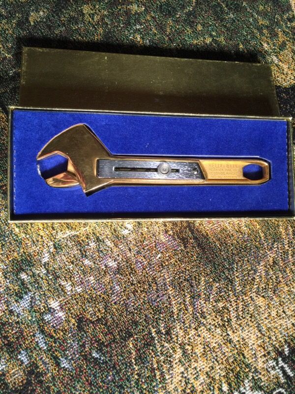 Vintage Obsolete Helix 8" Adjustable Wrench 24k Gold Plated
