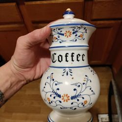 Vintage Royal Sealy Heritage Pattern Blue And White Coffee Canister With Lid 