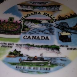 Vintage Niagra Falls Canada Travel Souvenir Plate Gold Saw Tooth Edge