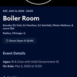 Boiler Room Tickets x4 Saturday June 14th