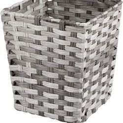 mDesign Small Woven Basket Trash Can Wastebasket - Square Garbage Container