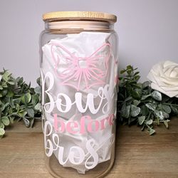 16 oz Glass Can Cup | Pink Bow Before Bros Iced Coffee Drinkware