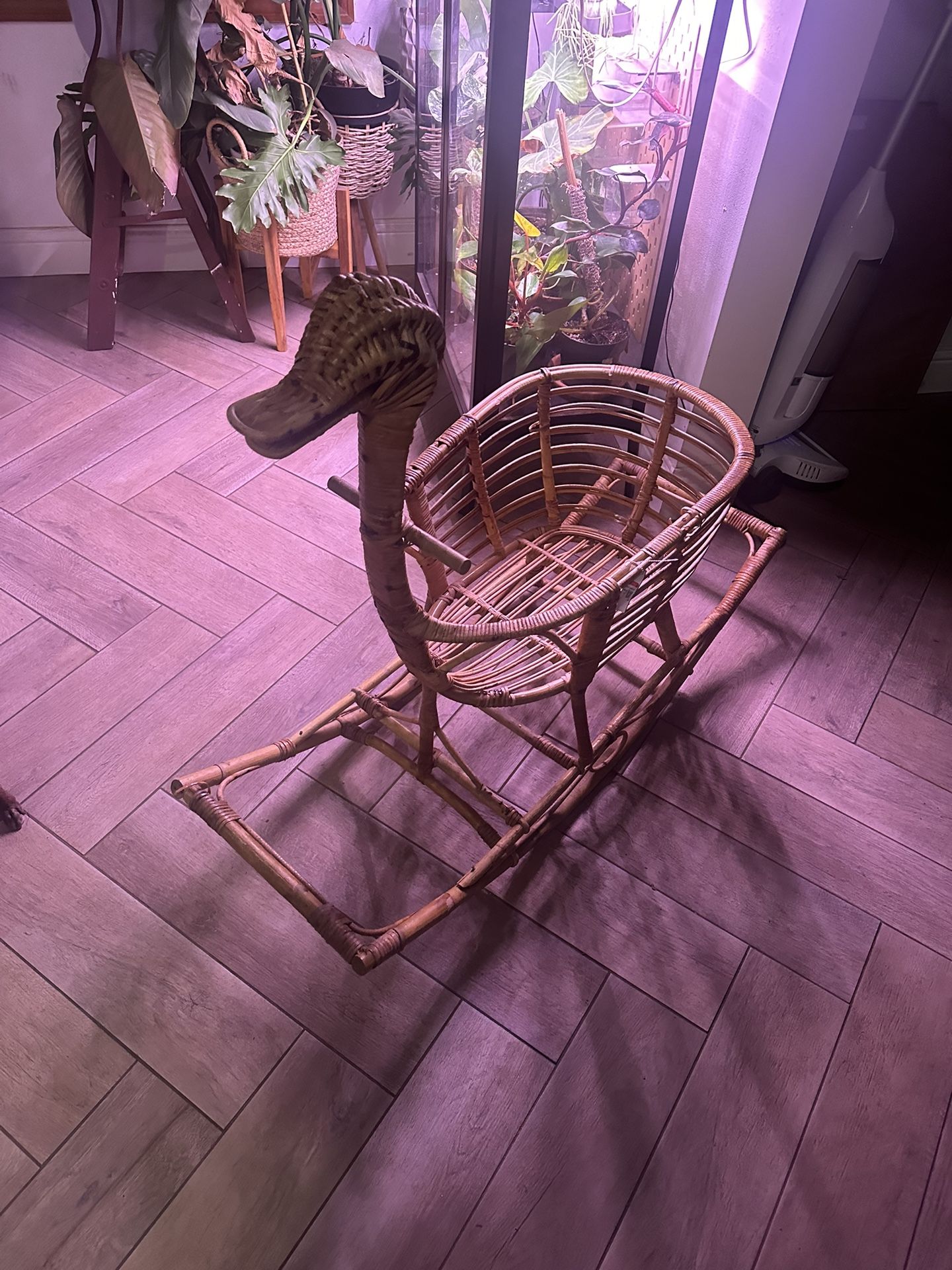 1960s Childs Rattan Rocking Duck Bassinet