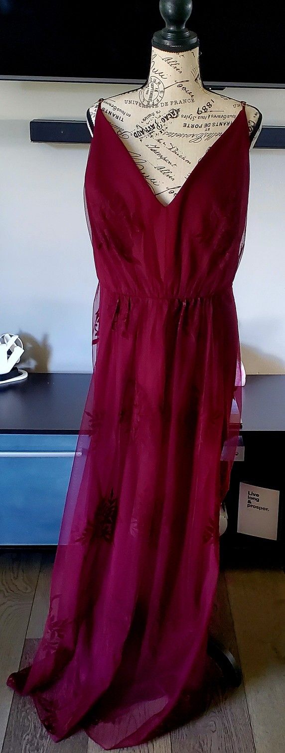 Women's Plus Size Burgundy Floor Length Bridesmaid Dress Gown Slit Leg Velvet