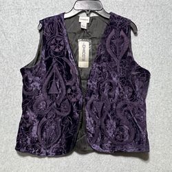 Chicos Purple Witchy Velvet Burnout Embroidery Vest Womens Size 1 Whimsigoth