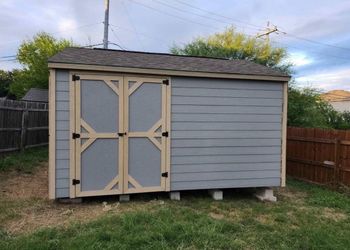 12x16 gable shed includes :double shed door, 2free shelves