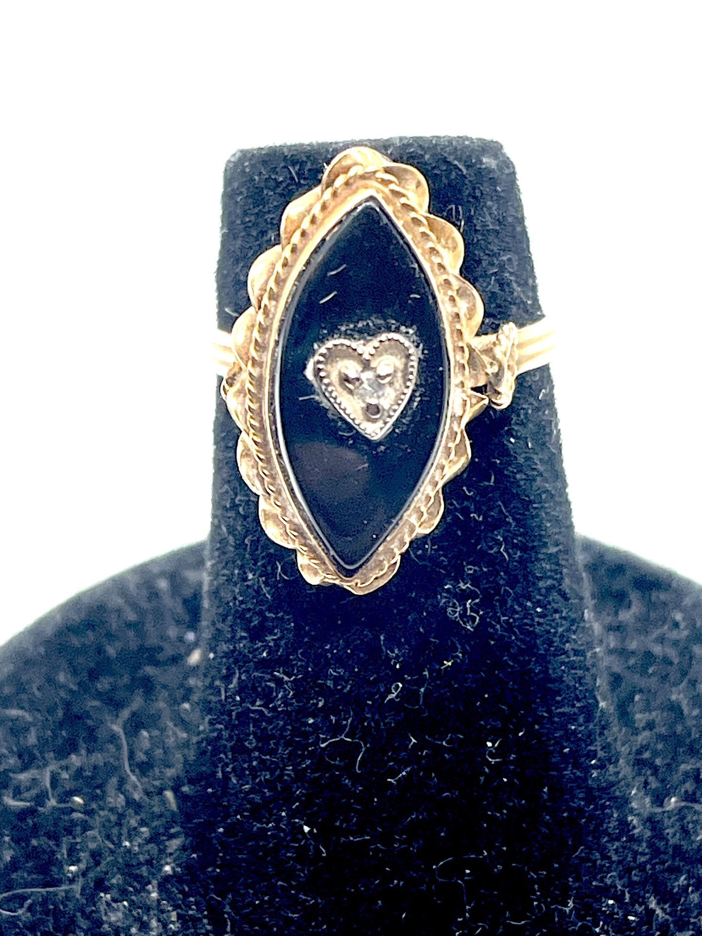 14k Victorian Onyx Heart Ring Sz 3