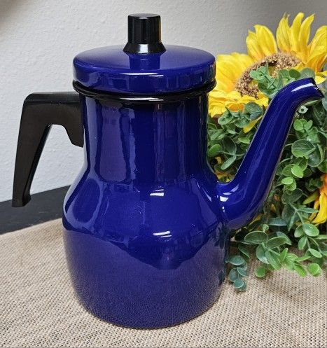 Vintage Kockums Sweden Cobalt Blue Enamel Teapot/Coffee Pot