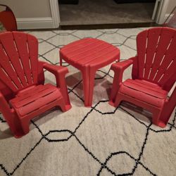 Little Tikes Red Plastic 2 Adirondack Garden Chairs And Table Set