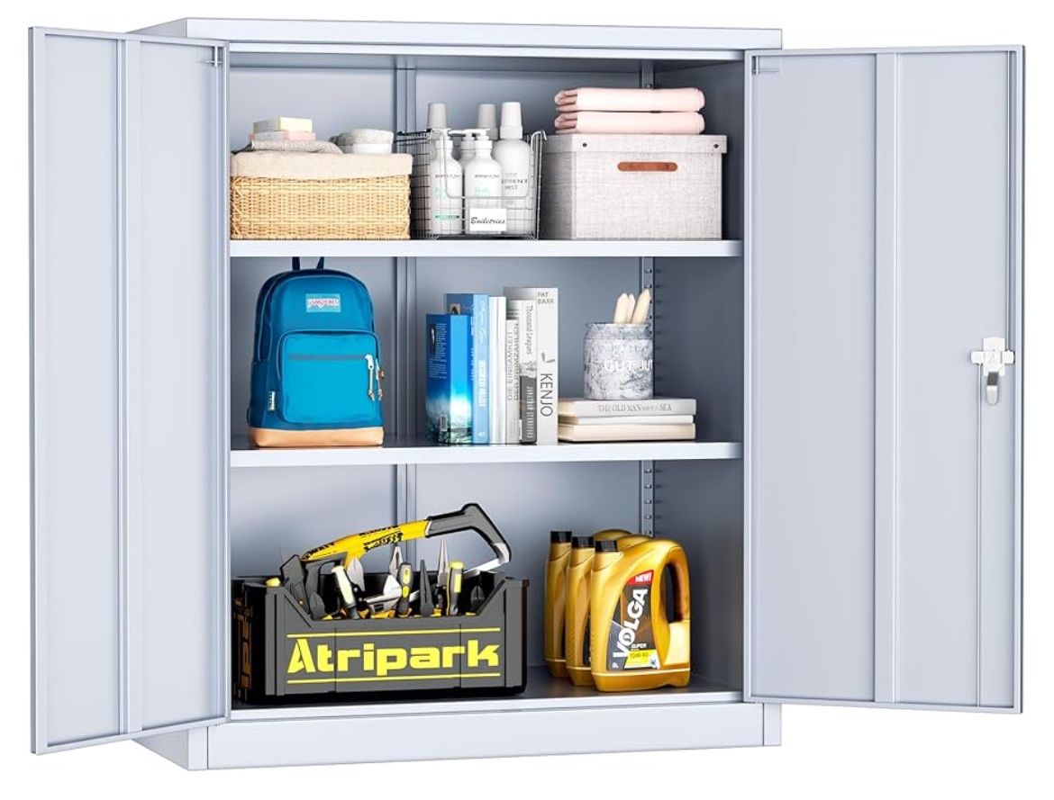 Superday Locking Metal Cabinet, 36"×32"×16" Lockable Steel Storage Cabinet with 2 Doors and 2 Shelves, Small Metal Utility Cabinet Closet for Home Off