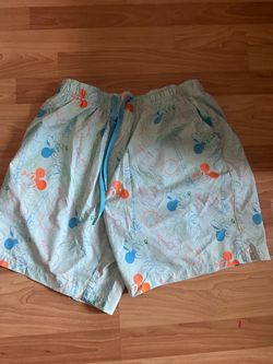 Disney Mickey Mouse Tropical Floral Swim Shorts Light Green Men's L Drawstring