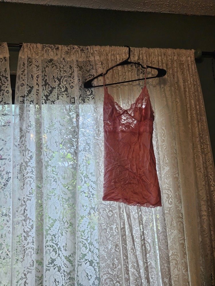 Vintage Salmon Pink Lace Silk Slip Dress