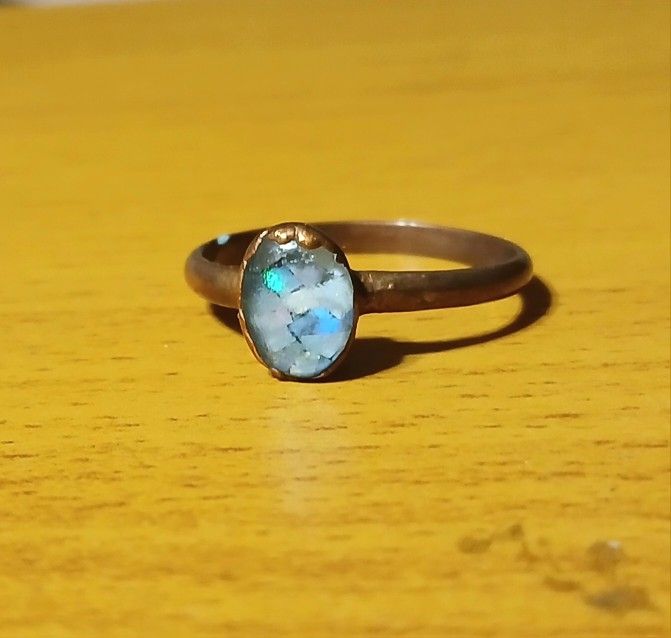 Handmade Electroplated Copper Opal Ring