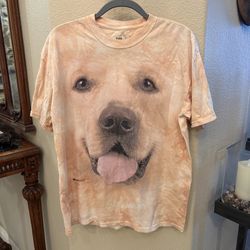 The Mountain Yellow Tie-Dye Dog Face Graphic T-Shirt Size Large