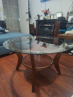 Glass Coffee Table/ Mesa Para La Sala De Madera Cromo Dorado Con Tapa De Vidrio