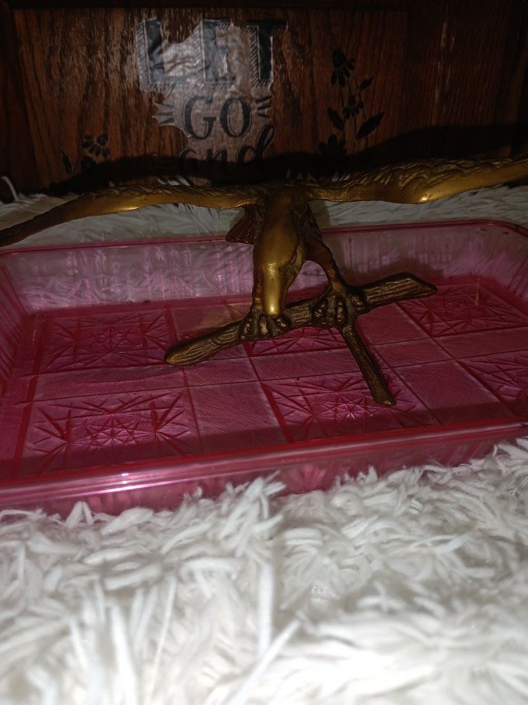 Vintage Solid Brass American Eagle 🦅 On Branch With Wide Wings Span For Sale.