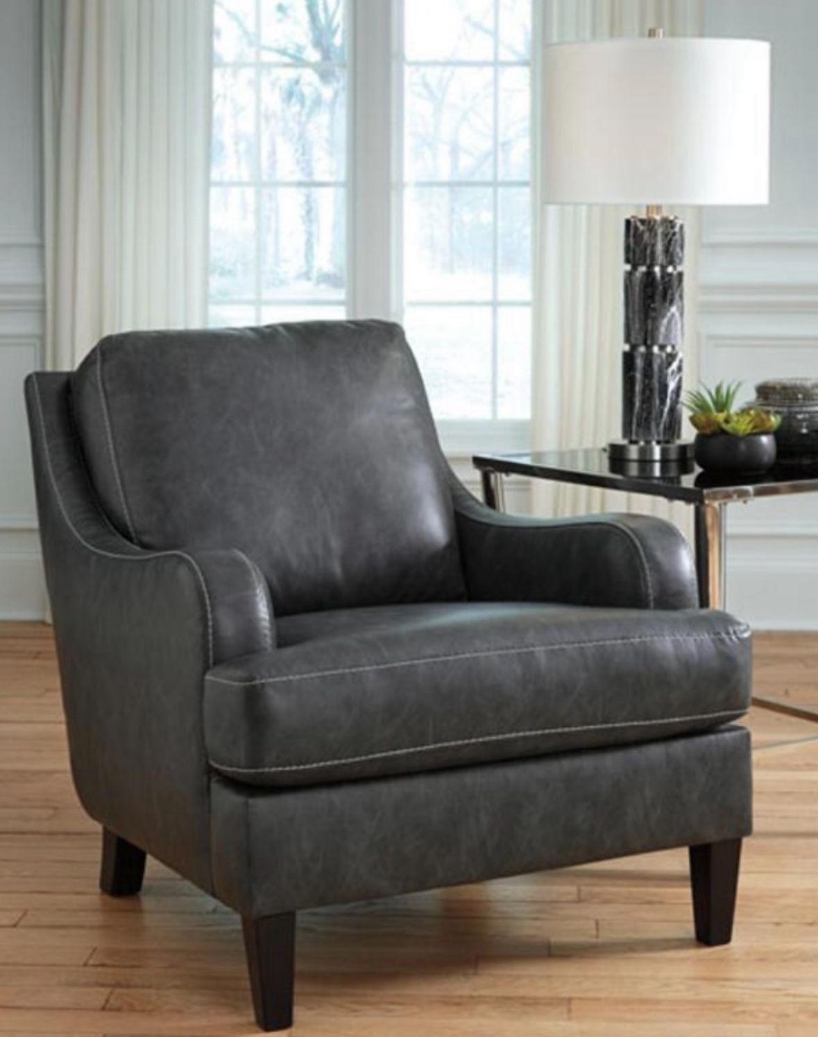 Ashley Furniture Accent Chair β Charcoal Faux Leather, Great Condition