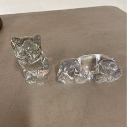 Vintage Art Glass Crystal Cat And Dog Figurines Paperweights