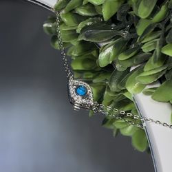 BLUE EVIL EYE CZ PENDANT NECKLACE 925 STERLING SILVER 