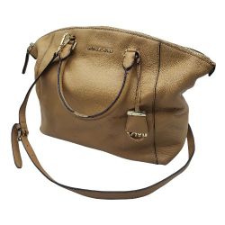 Michael Kors Womens Md Travel Handbag Shoulder Bag Soft Tan Brown Leather Purse 